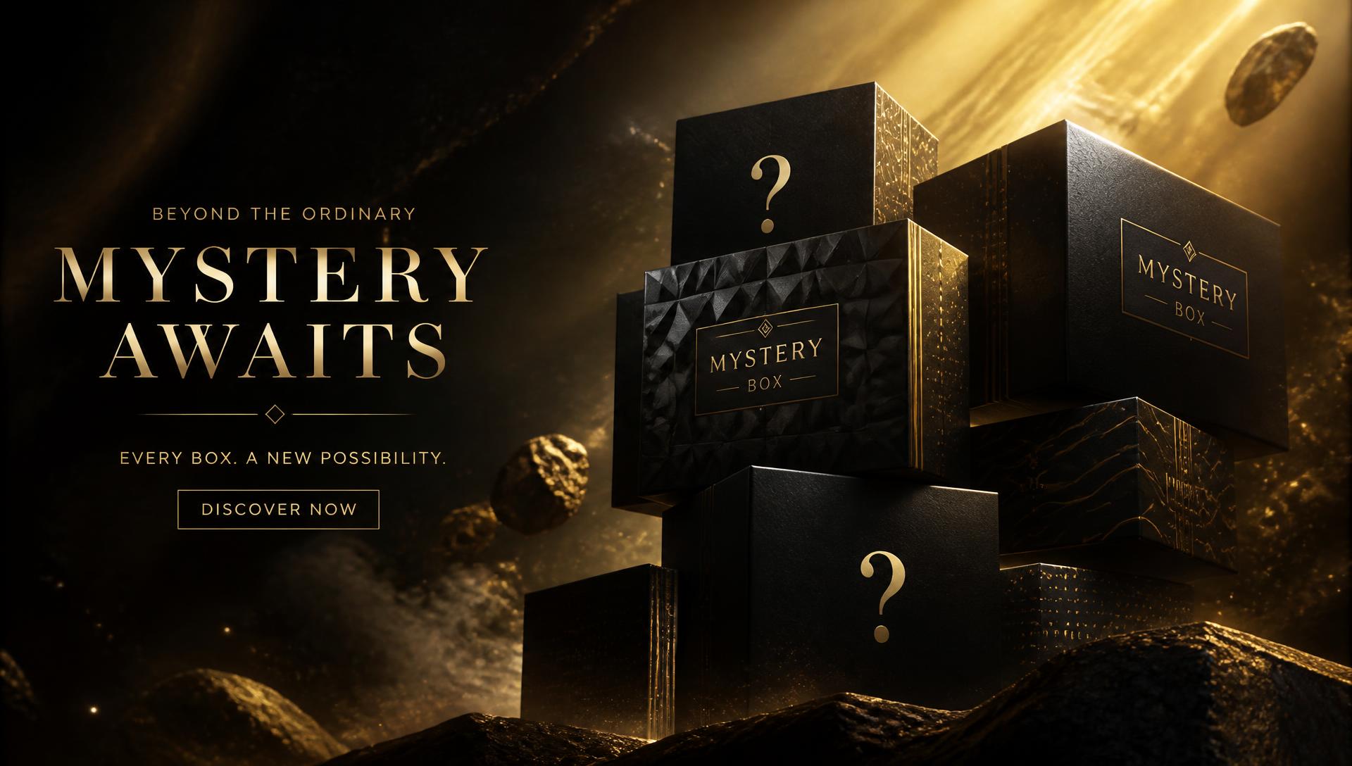 Stack of sealed black and gold GOCHA mystery boxes